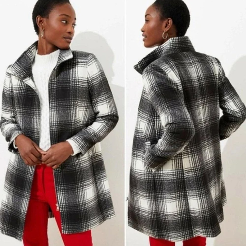 🚫SOLD🚫 NWT LOFT Women's Plaid Funnel Neck Coat - Small